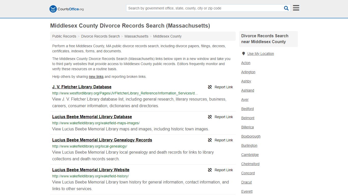 Middlesex County Divorce Records Search (Massachusetts)