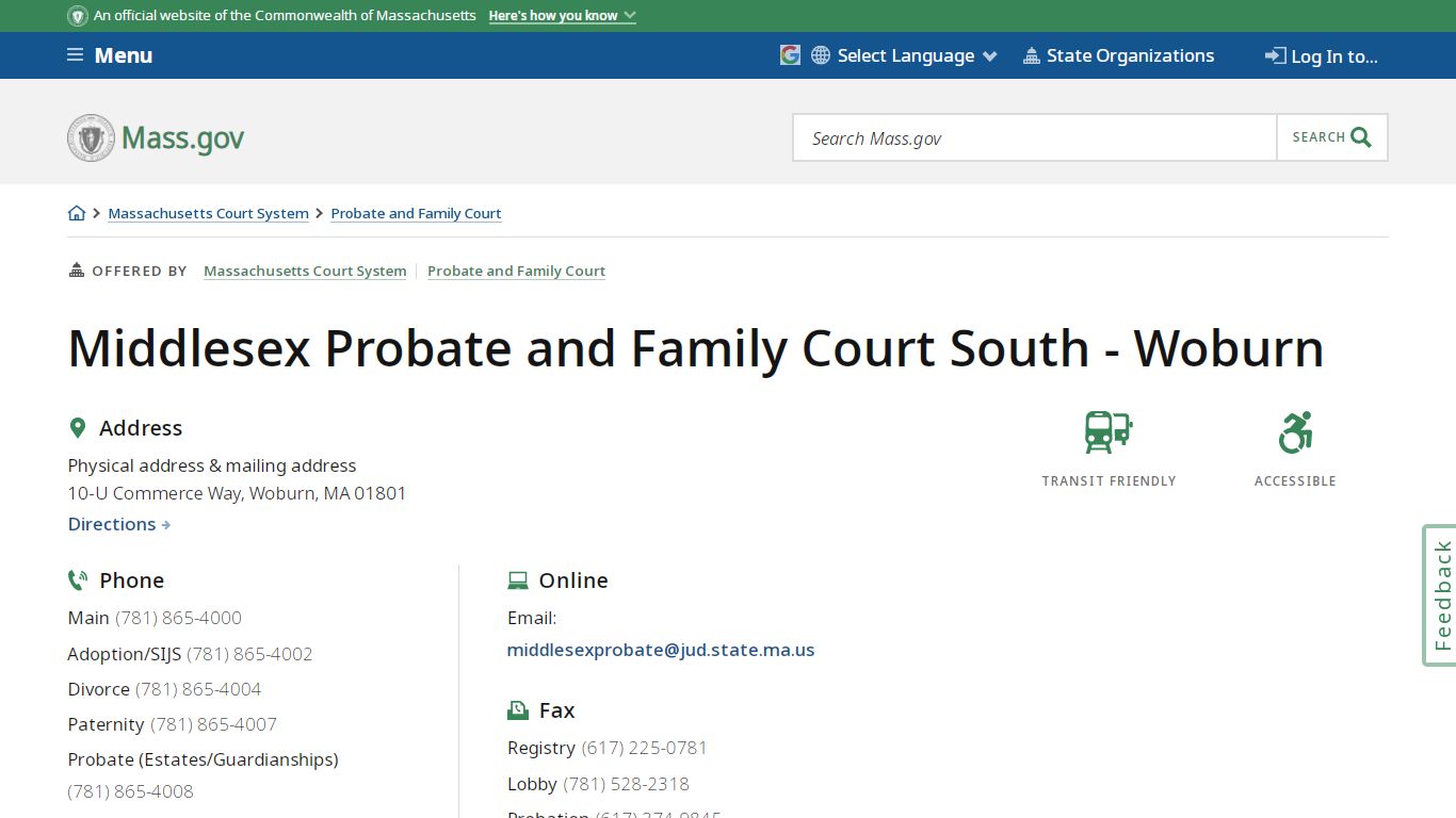 Middlesex Probate and Family Court South - Woburn | Mass.gov